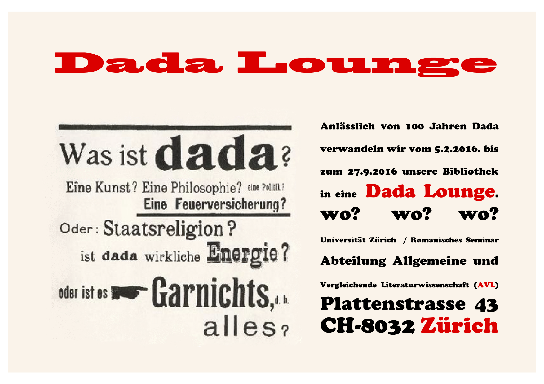 Ankündigung Dada Lounge 
