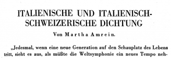 M. Amrein – «Italienische und italienisch-schweizerische Dichtung»